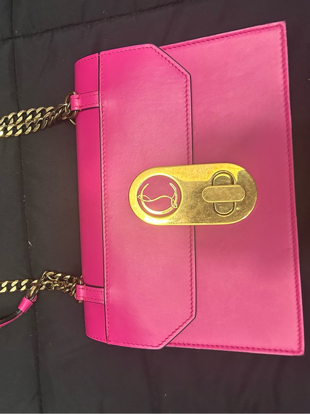 Christian Louboutin Hot Pink Leather Chain Shoulder Bag with Gold Hardware